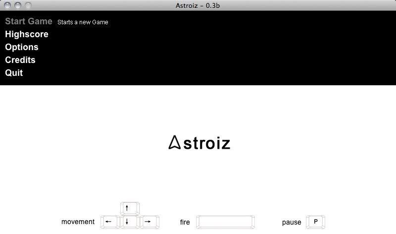 Astroiz Game Hauptmenü